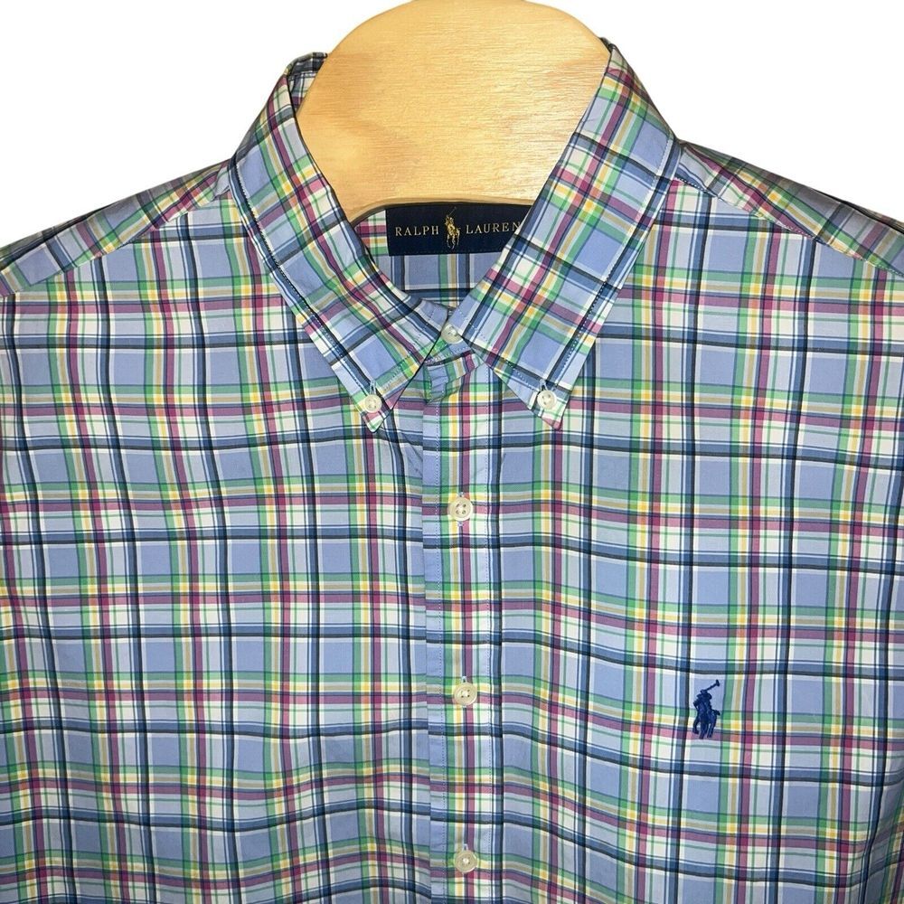 Polo Ralph Lauren XL‎ Pastel Multi Madras Plaid Short Sleeve Preppy button down